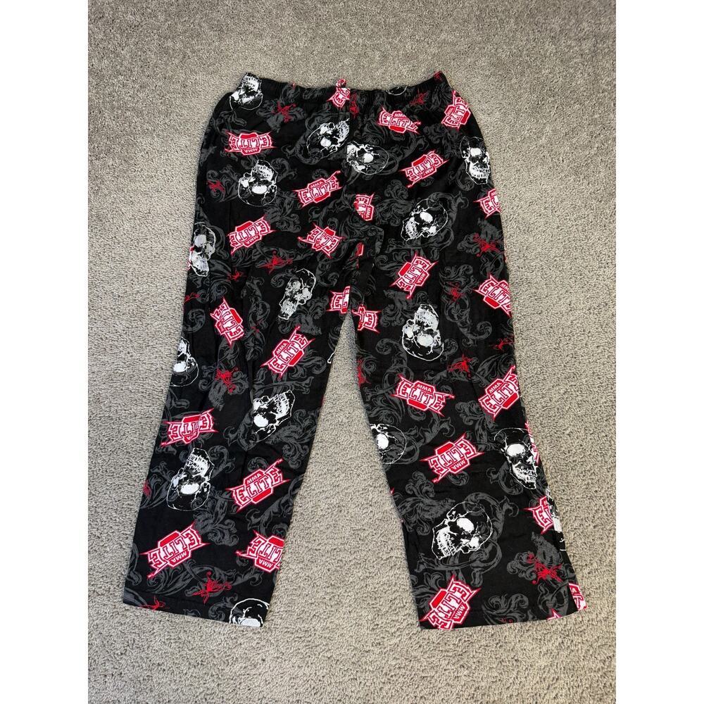 MMA Elite Pajama Pants Mens L Black Skull Print Flannel Lounge Sleepwear